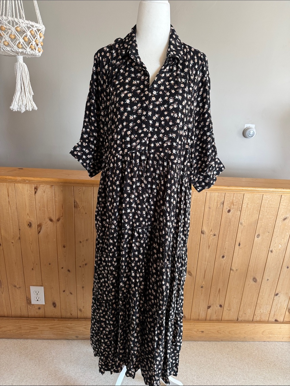 NATURAL LIFE Black Floral Tiered Maxi Dress